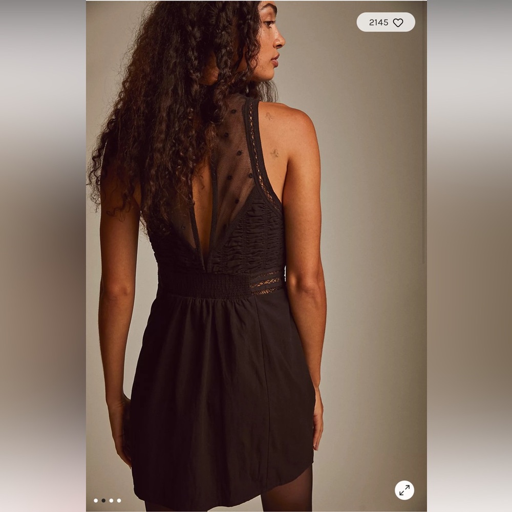 Free People Valencia Mini Dress featuring a black lace high neck and sheer dot - Picture 2 of 6
